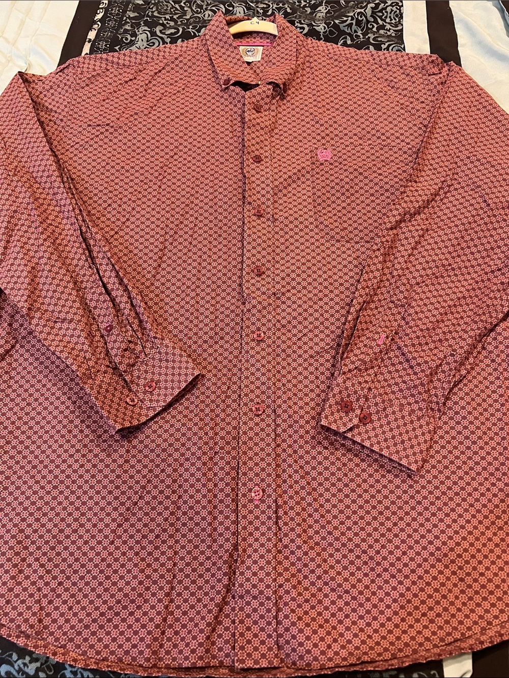Cinch Men’s Pink Patterned Casual Button Down Shirt